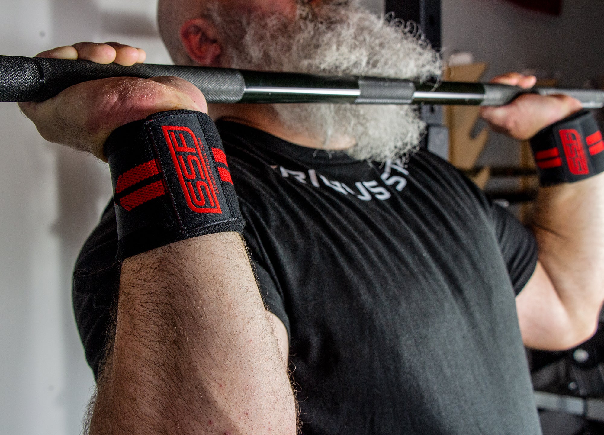 thumbnail image 2 of Serious Steel Fitness Powerlifting Elbow Wraps – Black, Cotton, Multipurpose Loop, Pair 2 of 5